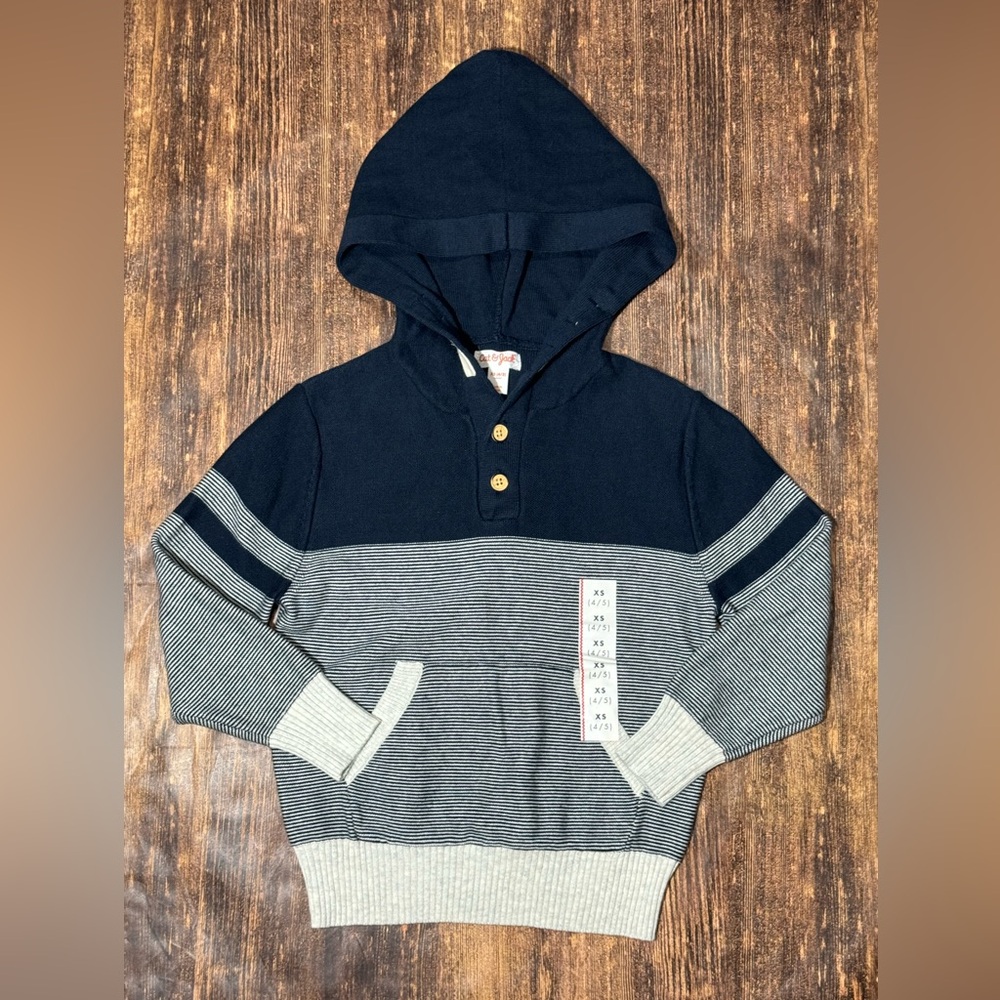 Cat & Jack New Navy and Gray Striped Hoodie size 4/5